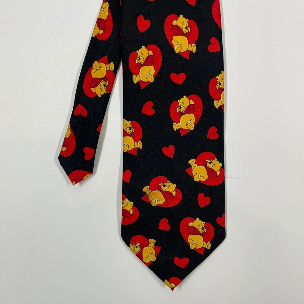 Disney Pooh Black Red Heart Winnie the Pooh Silk Necktie Mens OS